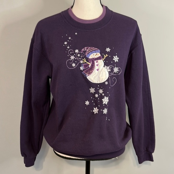 country store Tops - Country Store Winter Purple Snowman Holiday Snow Crew Neck Soft Comfy Sweatshirt